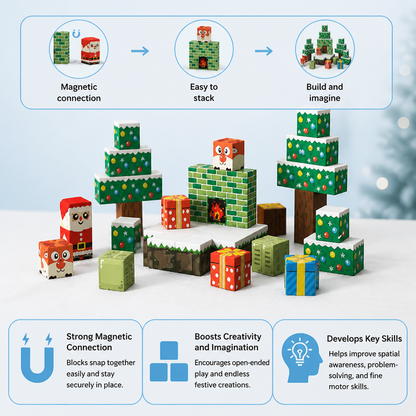 54-Piece Christmas Magnetic Building Blocks Set for Kids