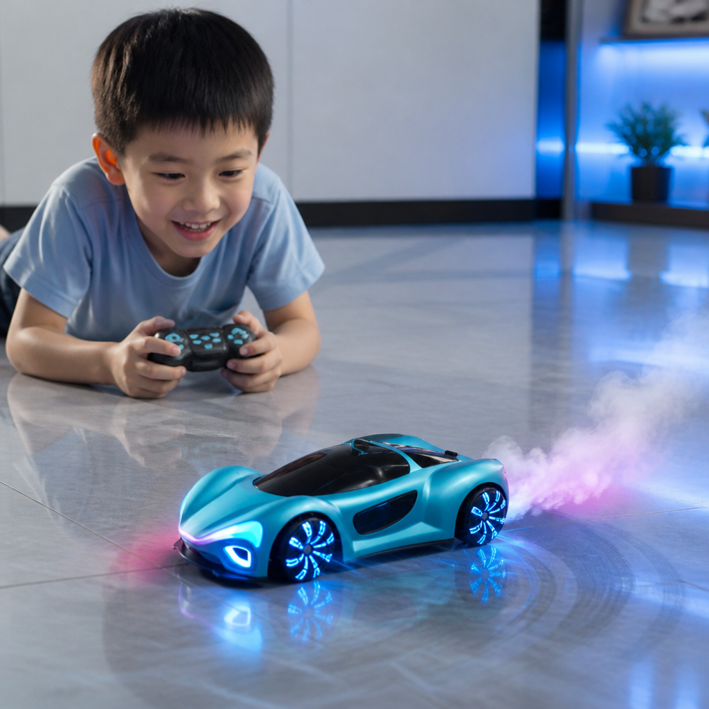 Light-Up RC Drift Car with Spray Effect & Charging Station