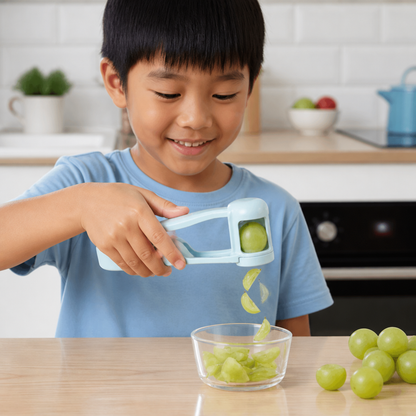 Stainless Steel Grape & Cherry Tomato Cutter – Safe One-Press Quarter Slicer for Toddlers & Kids
