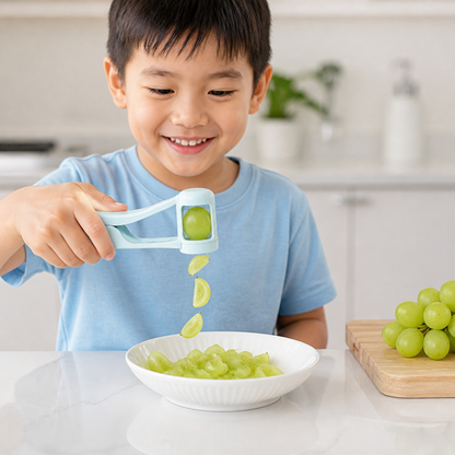 Stainless Steel Grape & Cherry Tomato Cutter – Safe One-Press Quarter Slicer for Toddlers & Kids