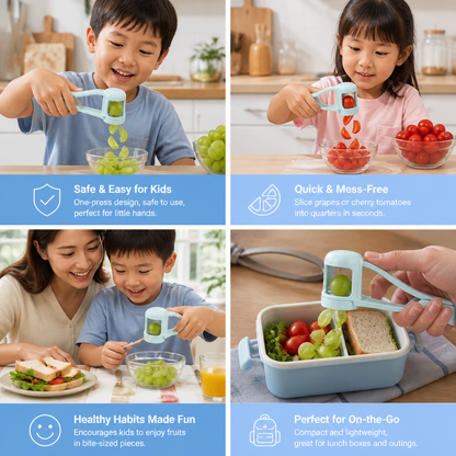 Stainless Steel Grape & Cherry Tomato Cutter – Safe One-Press Quarter Slicer for Toddlers & Kids