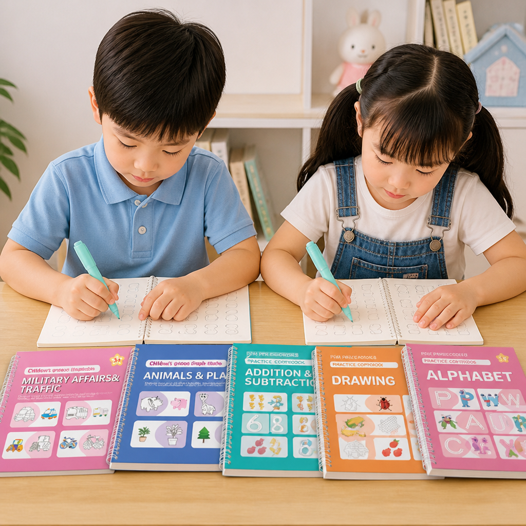Reusable Grooved Handwriting Practice Books for Kids – 6-Piece Tracing & Writing Set
