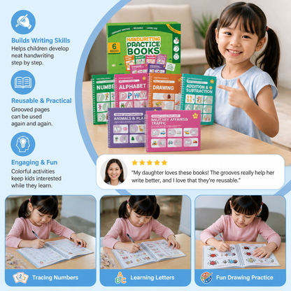 Reusable Grooved Handwriting Practice Books for Kids – 6-Piece Tracing & Writing Set