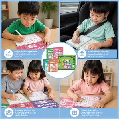 Reusable Grooved Handwriting Practice Books for Kids – 6-Piece Tracing & Writing Set