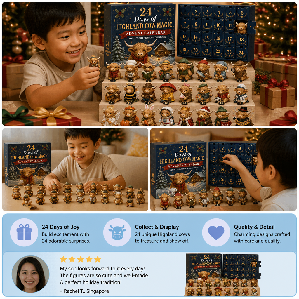 24-Day Highland Cow Advent Calendar with Collectible Mini Figurines