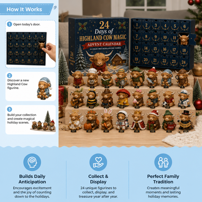 24-Day Highland Cow Advent Calendar with Collectible Mini Figurines