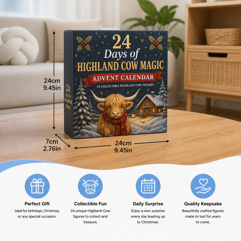 24-Day Highland Cow Advent Calendar with Collectible Mini Figurines