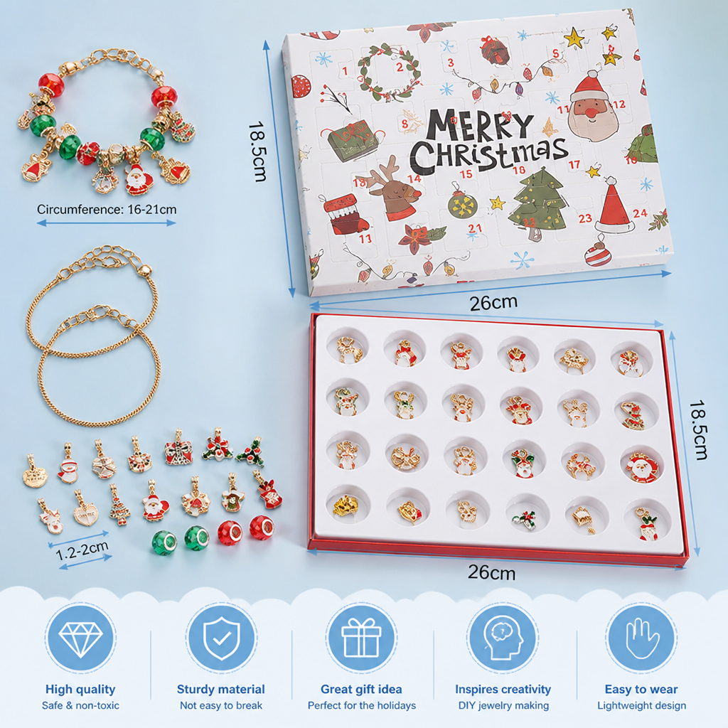 24-Day Christmas Bracelet Advent Calendar – DIY Jewelry-Making Kit for Girls