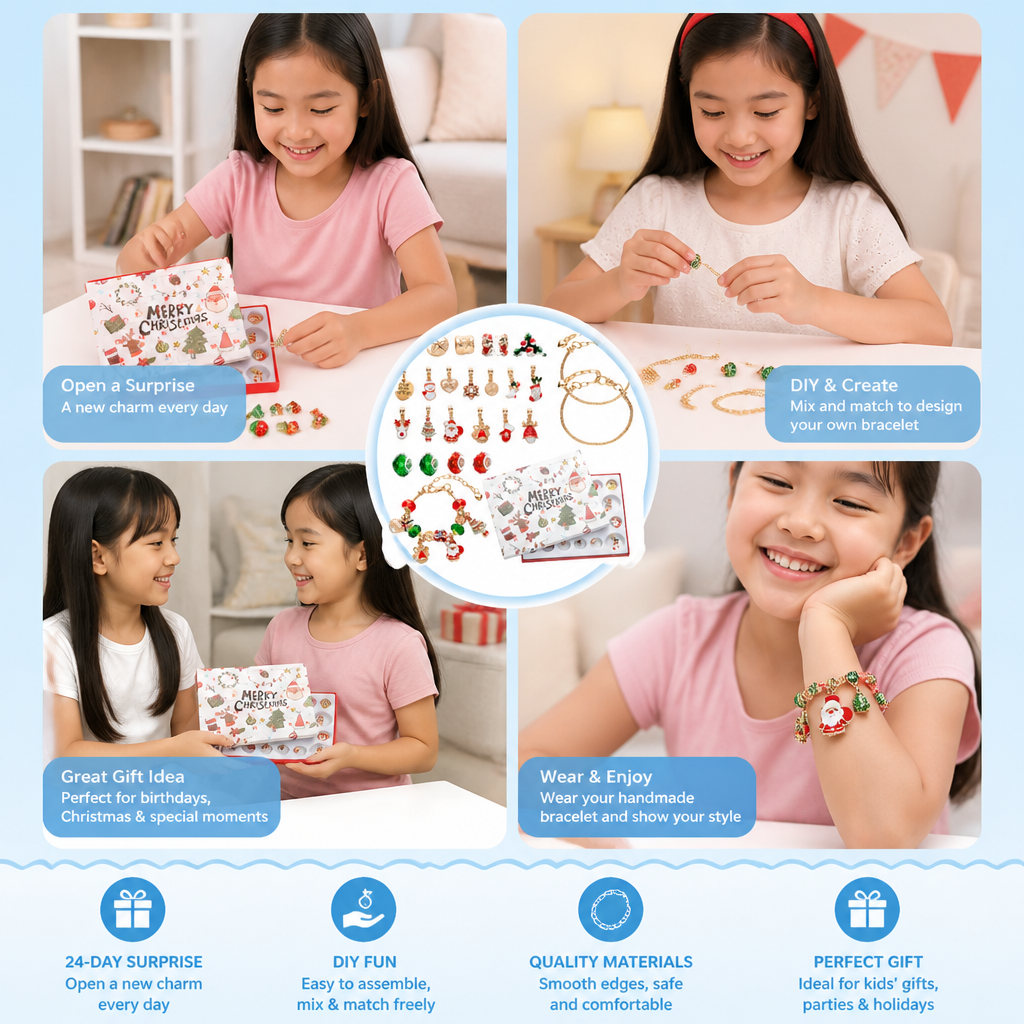 24-Day Christmas Bracelet Advent Calendar – DIY Jewelry-Making Kit for Girls