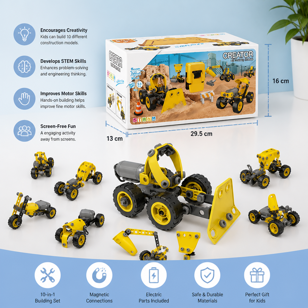 10-in-1 Creative Electric Construction Truck Building Set for Kids