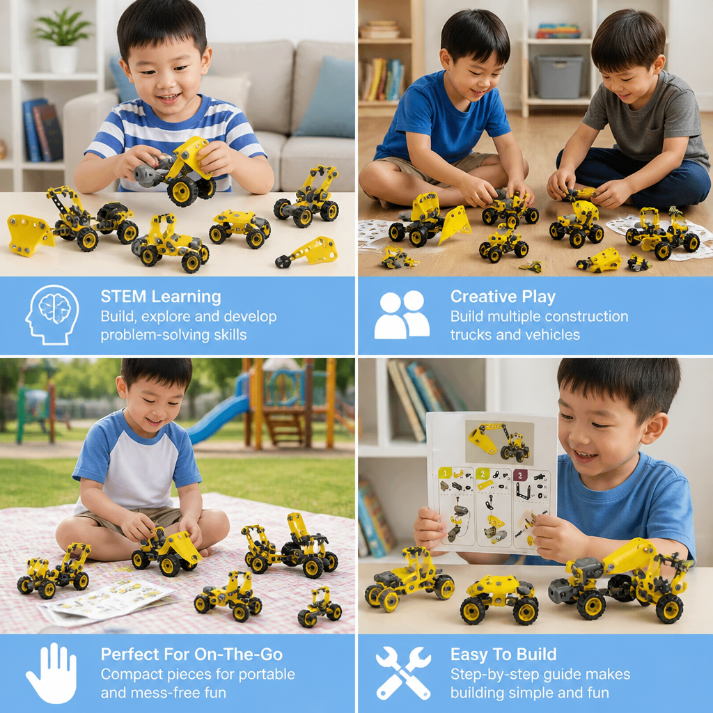 10-in-1 Creative Electric Construction Truck Building Set for Kids