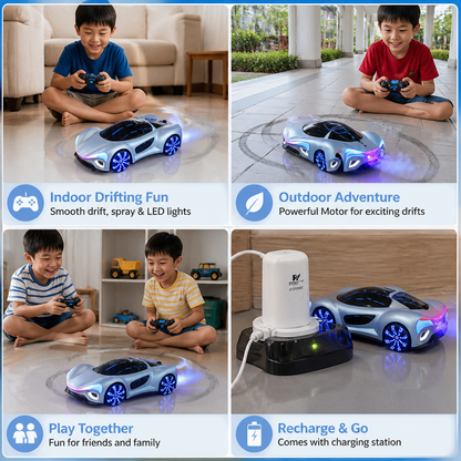 Light-Up RC Drift Car with Spray Effect & Charging Station