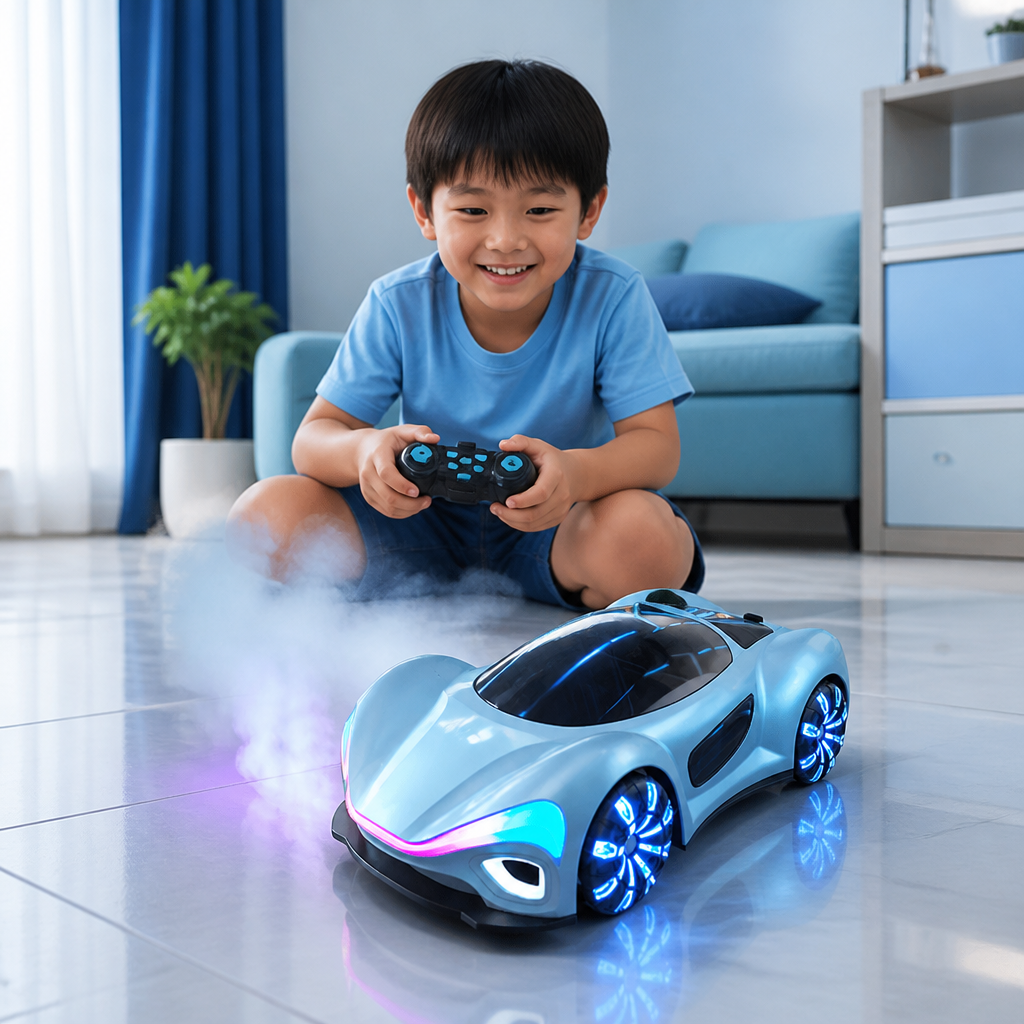 Light-Up RC Drift Car with Spray Effect & Charging Station