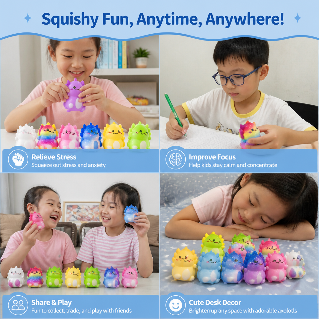 24-Pack Soft Axolotl Squishy Stress Relief Toys