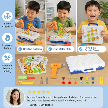 Safari Animal Building Block Set with Electric Toy Drill for Kids