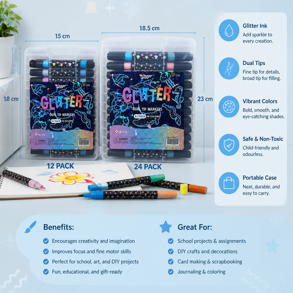 Glitter Dual-Tip Acrylic Paint Marker Set