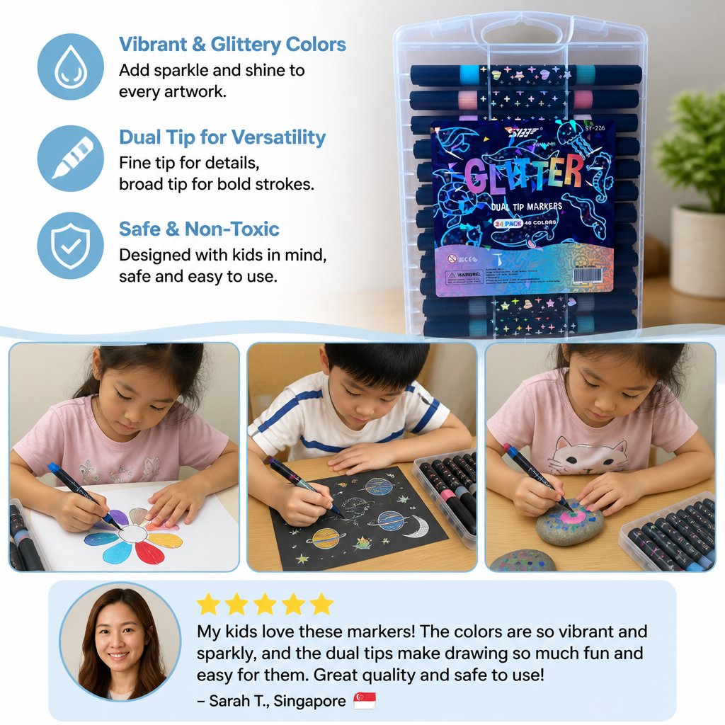Glitter Dual-Tip Acrylic Paint Marker Set