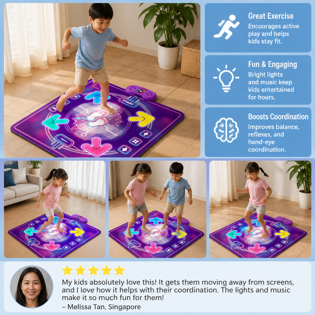 Interactive Musical Dance Mat with LED Lights for Kids