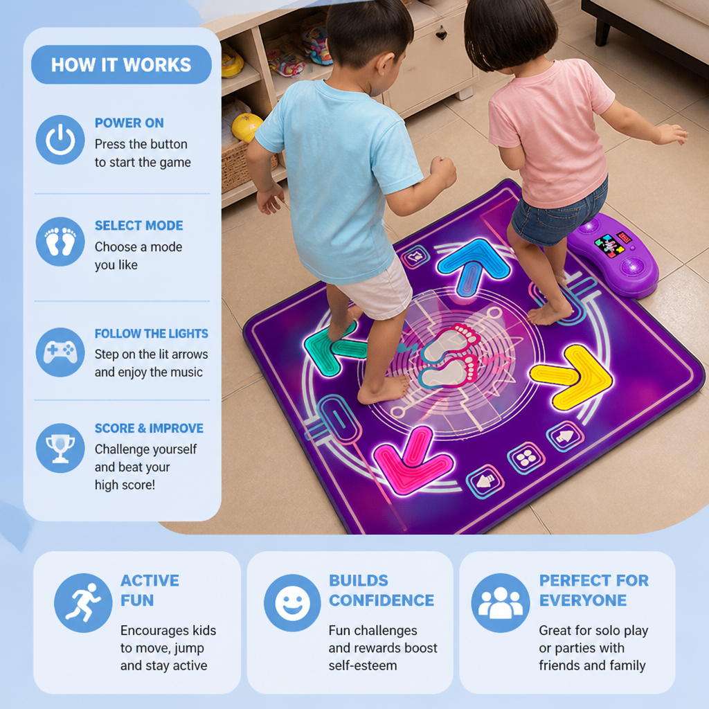 Interactive Musical Dance Mat with LED Lights for Kids