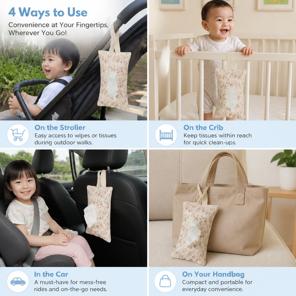 Hanging Tissue Holder for Strollers, Cribs & Cars
