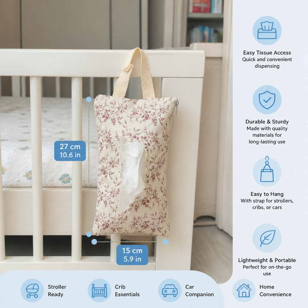 Hanging Tissue Holder for Strollers, Cribs & Cars