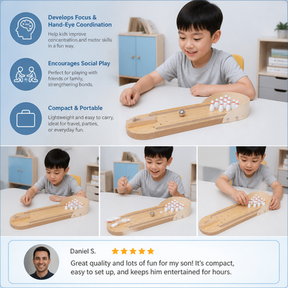 Wooden Mini Bowling Game – Portable Desktop Bowling Set for Kids