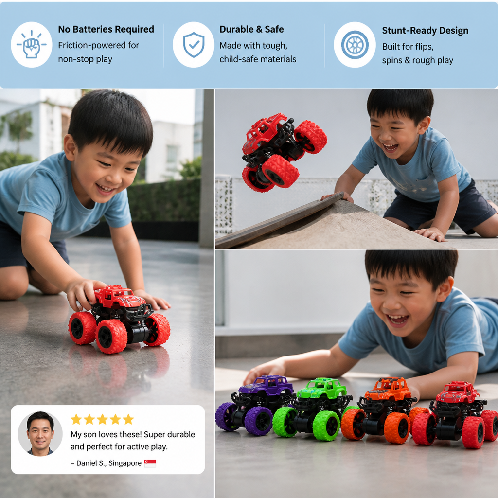 Friction-Powered Monster Truck Stunt Car for Kids