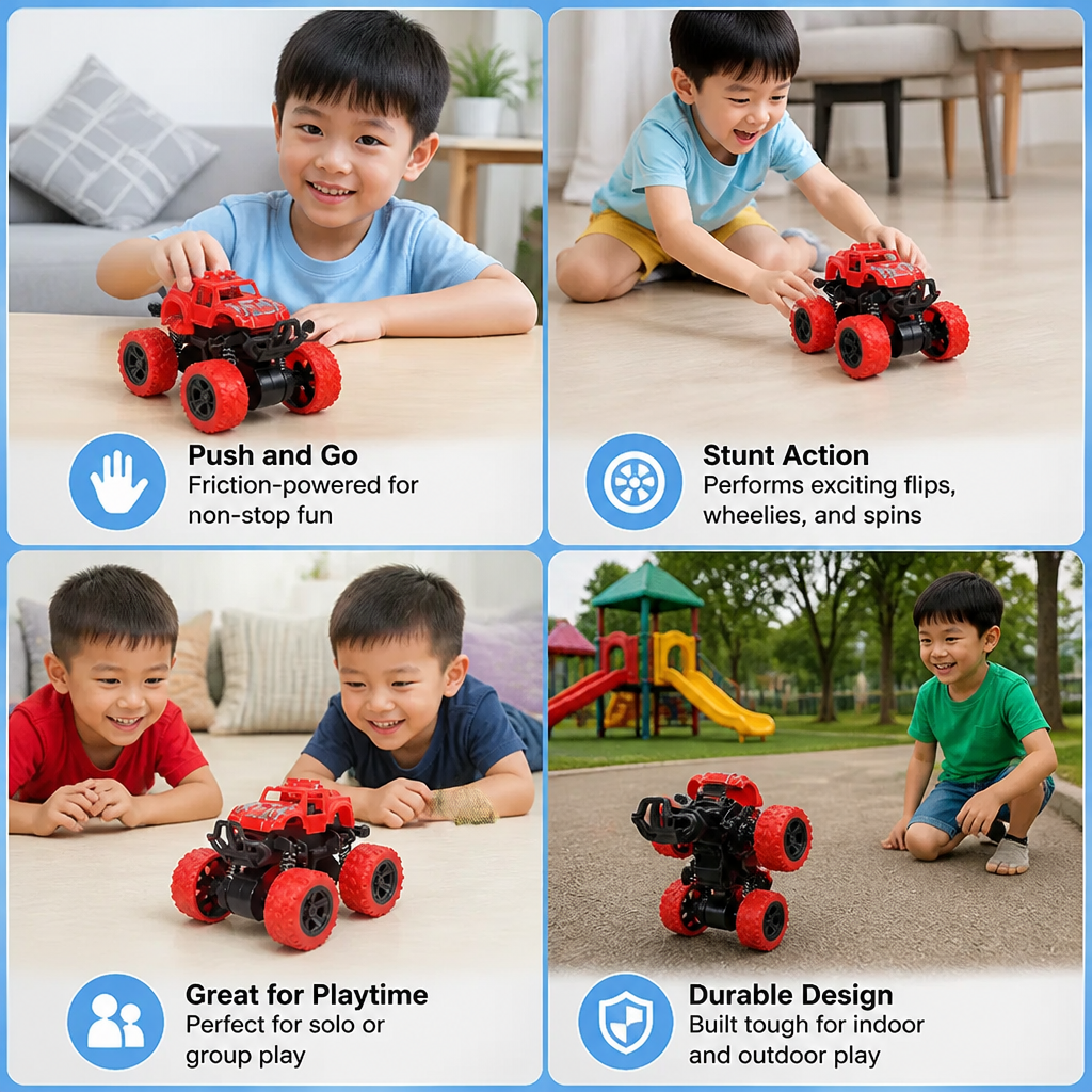 Friction-Powered Monster Truck Stunt Car for Kids