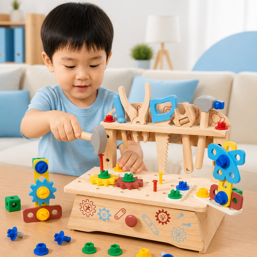 Wooden Kids Workbench & Tool Set – DIY Construction & Fine Motor Skills Learning Toy