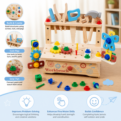 Wooden Kids Workbench & Tool Set – DIY Construction & Fine Motor Skills Learning Toy