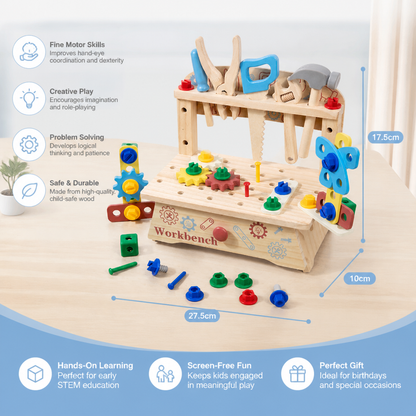 Wooden Kids Workbench & Tool Set – DIY Construction & Fine Motor Skills Learning Toy