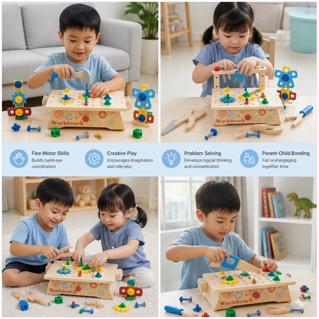 Wooden Kids Workbench & Tool Set – DIY Construction & Fine Motor Skills Learning Toy