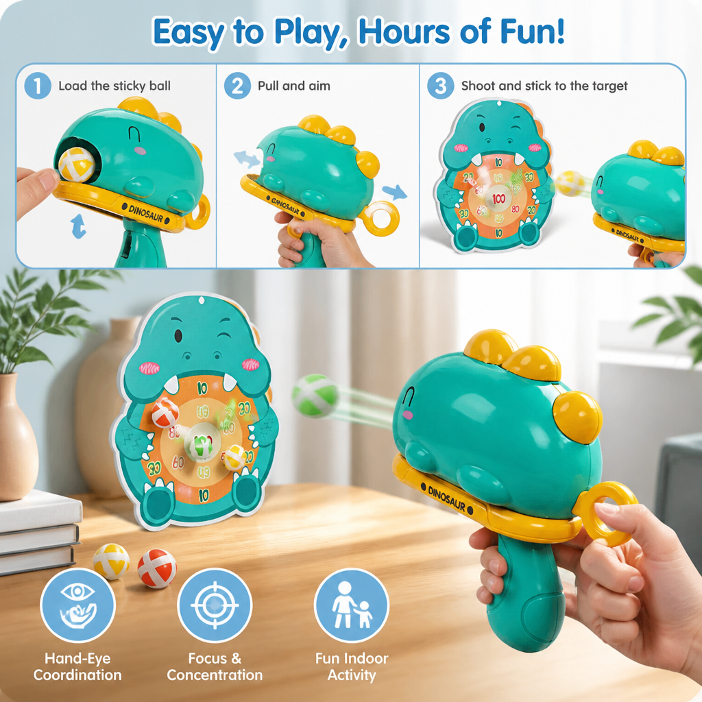 Dinosaur Sticky Ball Shooter – Target Shooting Game for Kids