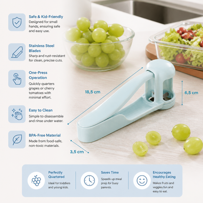 Stainless Steel Grape & Cherry Tomato Cutter – Safe One-Press Quarter Slicer for Toddlers & Kids