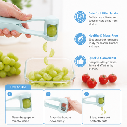 Stainless Steel Grape & Cherry Tomato Cutter – Safe One-Press Quarter Slicer for Toddlers & Kids