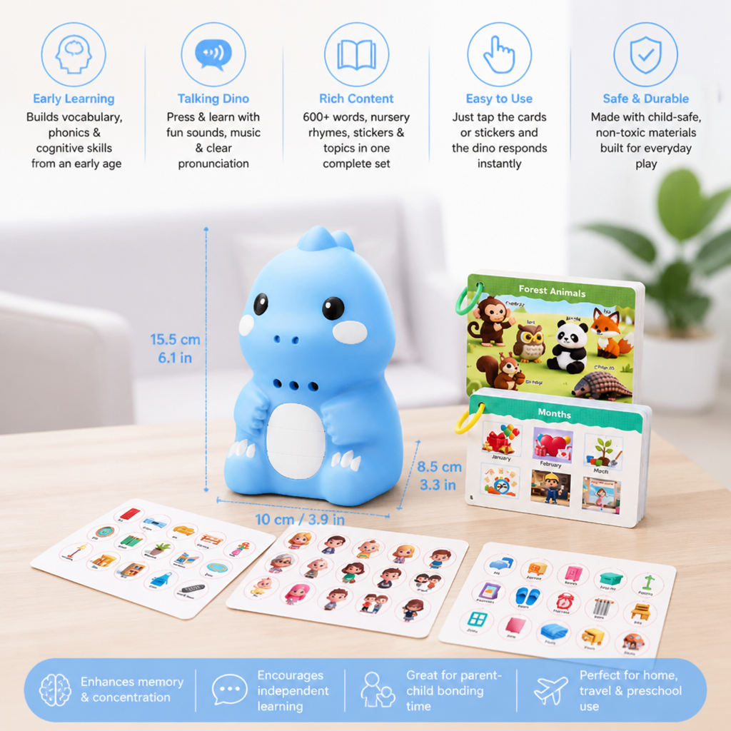 Interactive Dinosaur Talking Flash Cards & Stickers – Montessori Phonics & Sight Words Learning Set