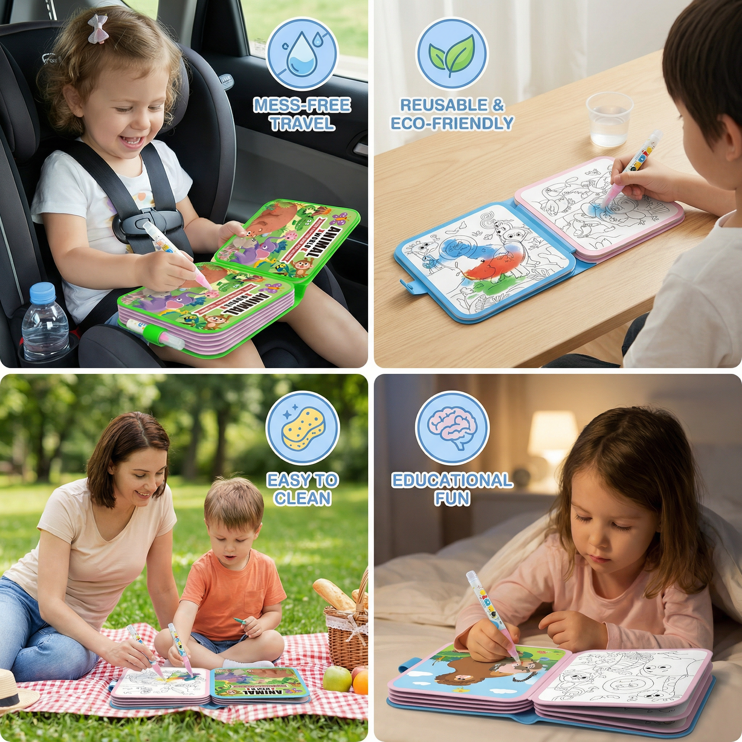 Magic Water Drawing Book – Reusable Mess-Free Colouring Fun
