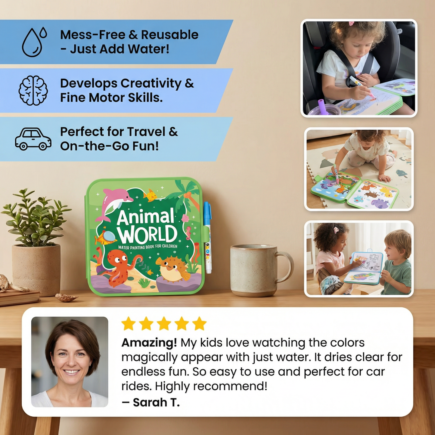 Magic Water Drawing Book – Reusable Mess-Free Colouring Fun