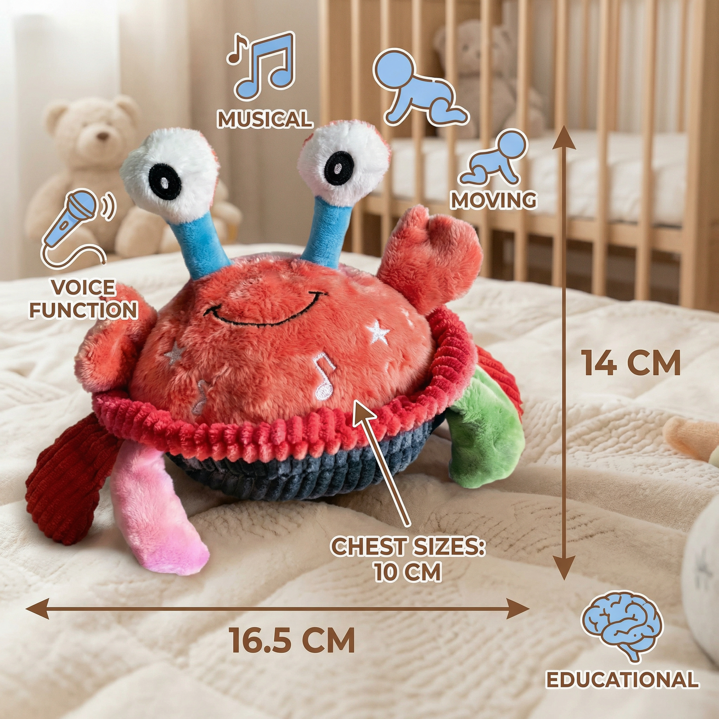 Interactive Musical Crab with Voice Function – Moving Educational Toy for Babies