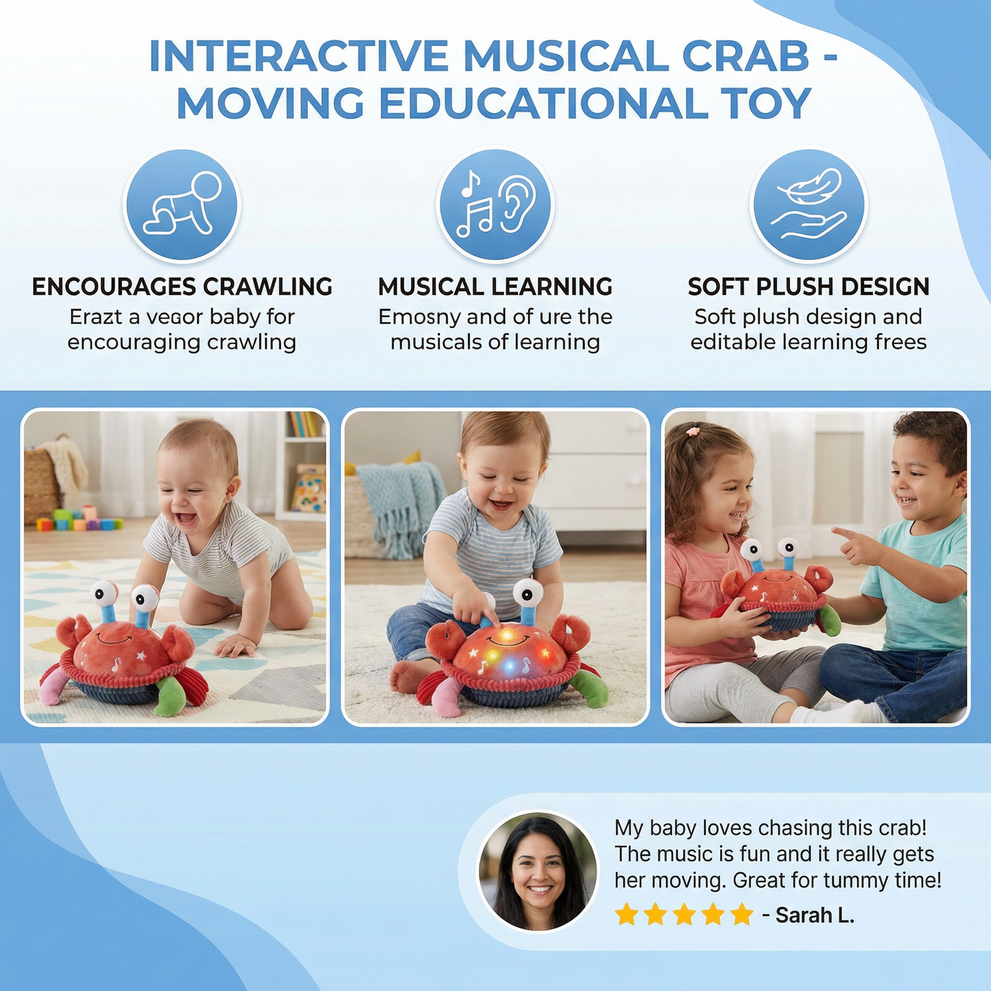 Interactive Musical Crab with Voice Function – Moving Educational Toy for Babies