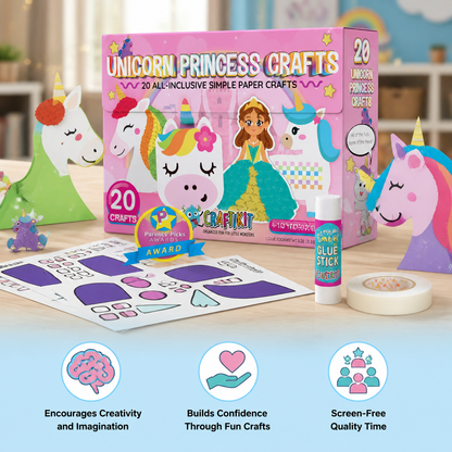 Kids Paper Crafts Box – 20 Easy DIY Arts & Crafts Projects for Ages 3–10 with Glue Stick, Tape & Envelopes