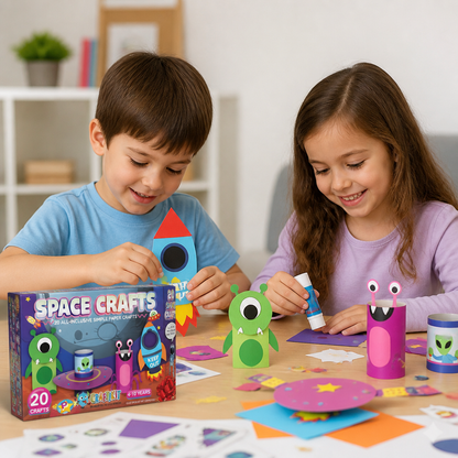 Kids Paper Crafts Box – 20 Easy DIY Arts & Crafts Projects for Ages 3–10 with Glue Stick, Tape & Envelopes