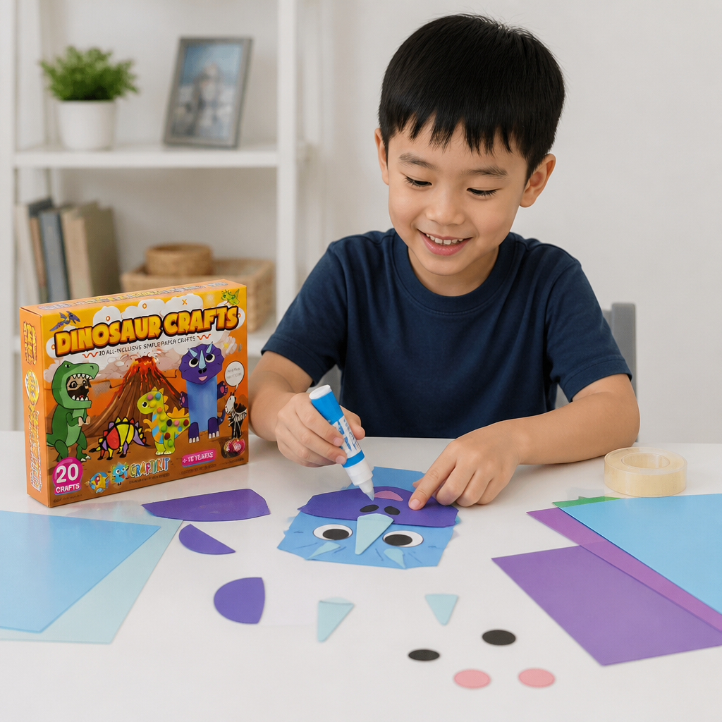 Kids Paper Crafts Box – 20 Easy DIY Arts & Crafts Projects for Ages 3–10 with Glue Stick, Tape & Envelopes