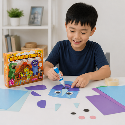 Kids Paper Crafts Box – 20 Easy DIY Arts & Crafts Projects for Ages 3–10 with Glue Stick, Tape & Envelopes