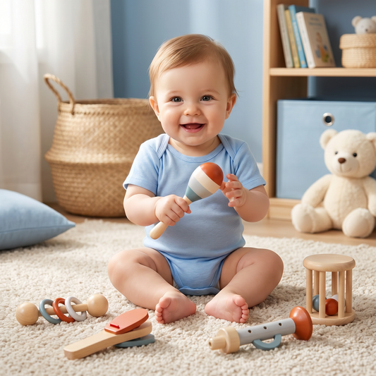 Montessori Wooden Baby Music Set – 5-Piece Sensory Rattle Toy Collection