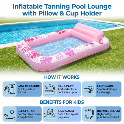 Inflatable Tanning Pool Lounge with Pillow & Cup Holder