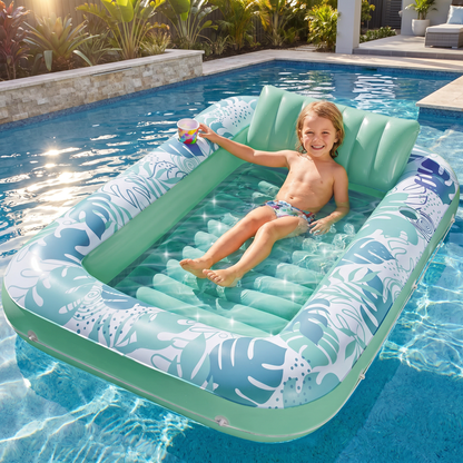 Inflatable Tanning Pool Lounge with Pillow & Cup Holder