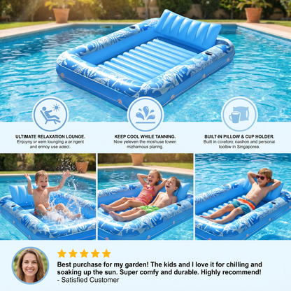 Inflatable Tanning Pool Lounge with Pillow & Cup Holder