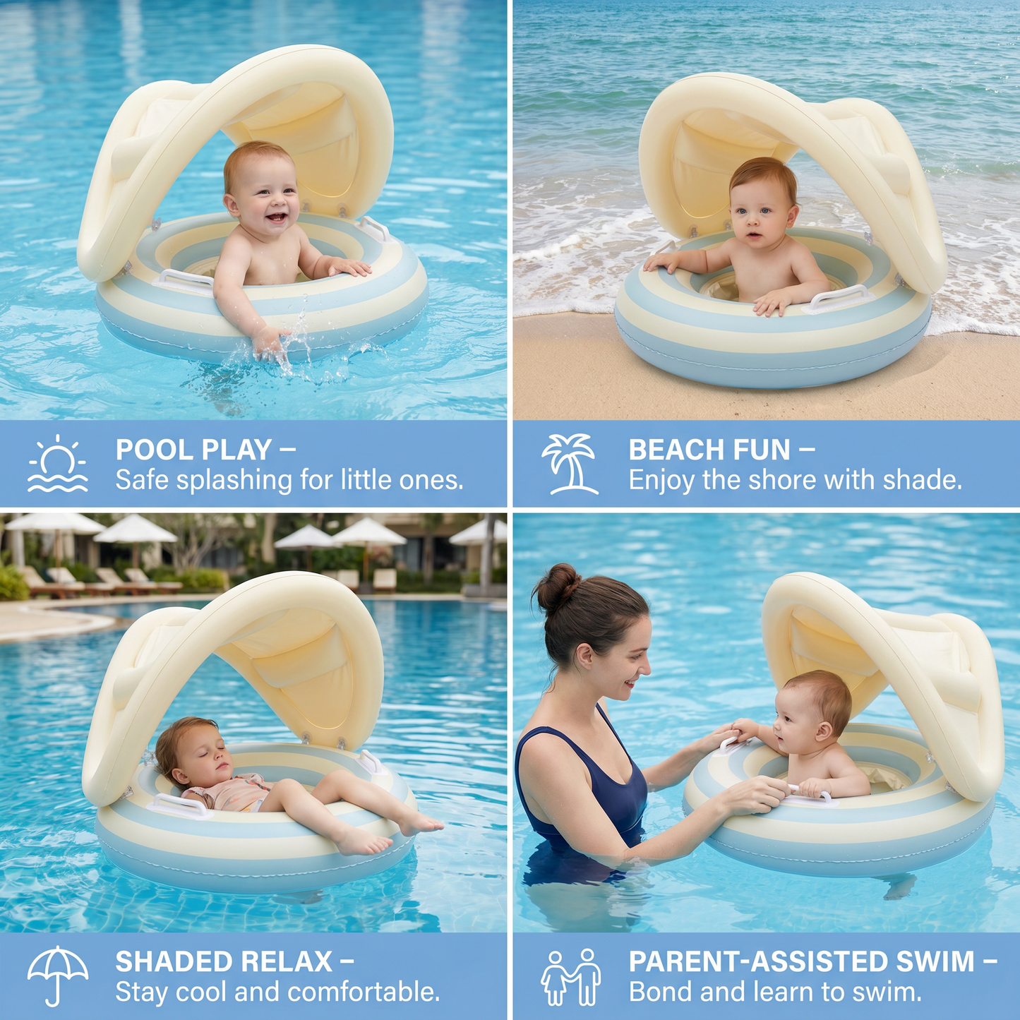Inflatable Retro Lollipop Baby Swim Ring with Removable Sun Canopy – Secure Seat for 6–36 Months