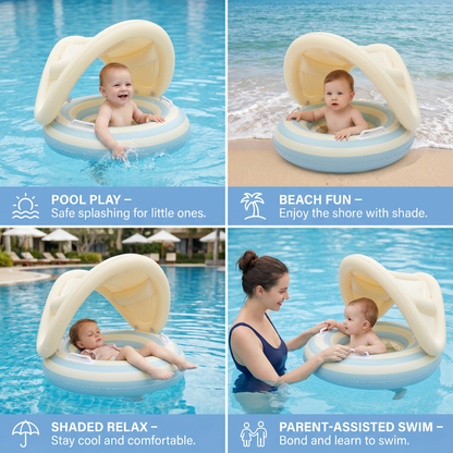 Inflatable Retro Lollipop Baby Swim Ring with Removable Sun Canopy – Secure Seat for 6–36 Months